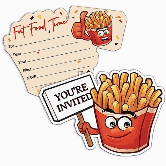 Birthday Party Invitation Cards with Envelopes Fries Shaped Junk Food Set of 15 - Picture 1 of 4